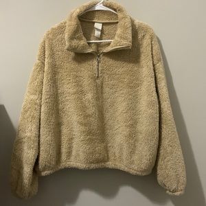 large tan h&m fluffy quarter zip